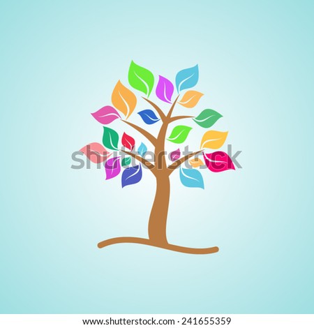 Beautiful colorful tree with leaves on blue gradient