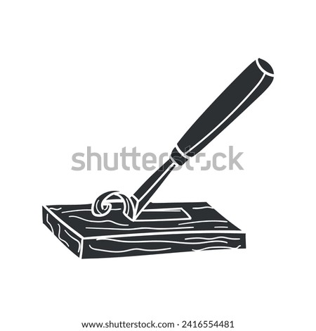 Wood Engraving Icon Silhouette Illustration. Chisel Vector Graphic Pictogram Symbol Clip Art. Doodle Sketch Black Sign.