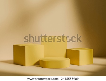 Yellow cylinder podium or platform for mockup product display, Abstract mock up backgroundup 3D rendering.
