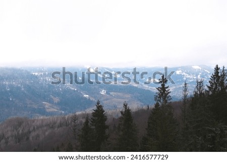 view from the top of mountain, fog in the mountains