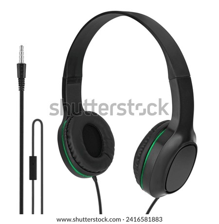 Wired headphones, computer accessory in isolation on a white background Royalty-Free Stock Photo #2416581883