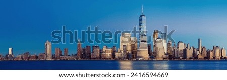Manhattan skyline panorama at night , New York City