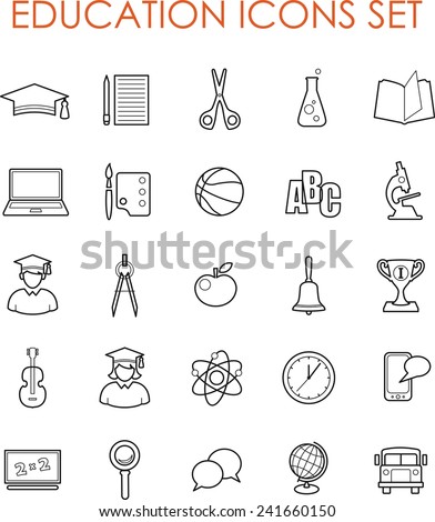 Set of science and education icons in thin line flat style