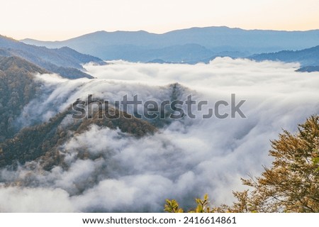 Shioritoge Pass before sunrise
Clouds flowing down and over the mountains
View of Niigata Prefecture, Japan Royalty-Free Stock Photo #2416614861