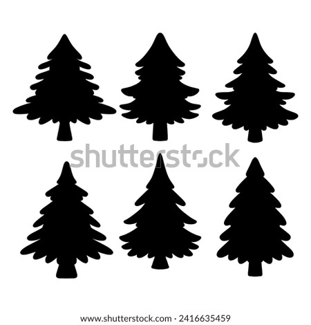 set of  pine silhouettes tree on the white background. 
