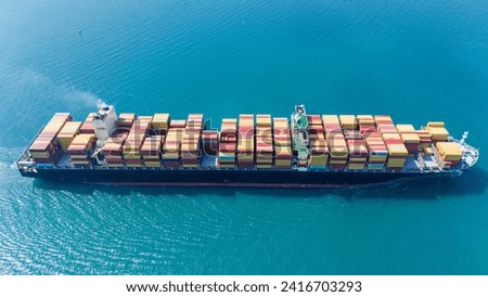 Freight transportation Cargo Container Ship import export technology logistics shipping to customs. Cargo ship in the Ocean. aerial of ship