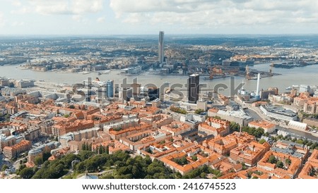 Gothenburg, Sweden. River Gota-Alv. Panoramic view of the central part of the city. Summer day. Cloudy weather, Aerial View   Royalty-Free Stock Photo #2416745523