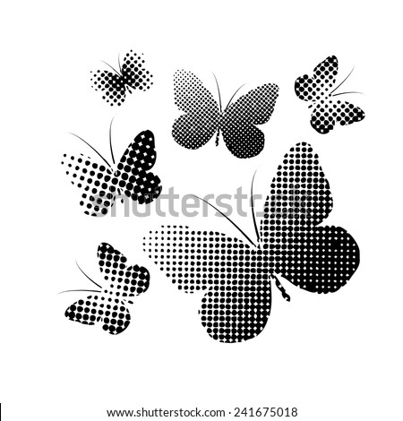 Black and white butterflies circles. Vector 