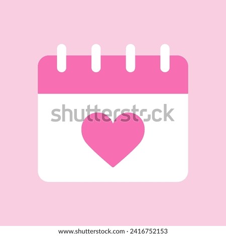 Calendar heart icon. Cute pink calendar with a heart for Valentine's Day. Vector Valentine's Day Paper Calendar. Notes Reminder, February 14. Vector illustration in flat design