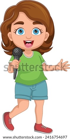 little girl singing cartoon on white background