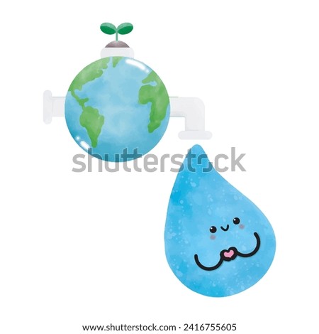 World water day illustration save the water watercolor isolated vector on white background
