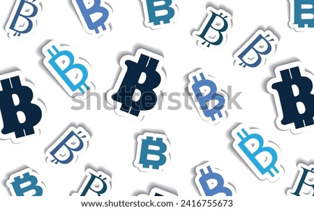 Vector Illustration of a Set of Blue Paper Cut Bitcoin Signs - Pattern, Texture Design Isolated on White Background