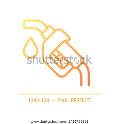 Fuel nozzle gradient linear vector icon. Gas station. Gasoline pump. Fuel dispenser. Engine running. Refueling car. Thin line color symbol. Modern style pictogram. Vector isolated outline drawing Royalty-Free Stock Photo #2416756851