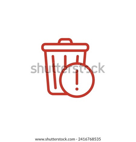 2D vector outline stroke delete icon with warning, red vector