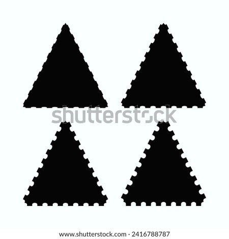 Perforated edge triangle shapes icon set. A group of 4 triangular symbols with notched edges. Isolated on a white background.