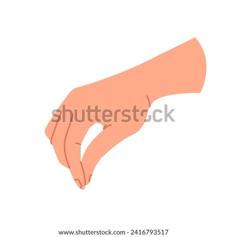 A hand with folded fingers. Hand sprinkling. The hand is holding something hanging. Gesture: sprinkle, add salt, season, pinch. Cooking. Vector illustration isolated on a white background Royalty-Free Stock Photo #2416793517