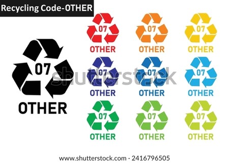 OTHER plastic recycling code icon set. Mobius Strip Plastic recycling symbol 07 OTHER. Plastic recycling code 07 icon collection in ten colors. Set of plastic recycling code symbol icon 07 OTHER. Royalty-Free Stock Photo #2416796505