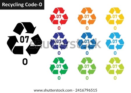 OTHER plastic recycling code icon set. Mobius Strip Plastic recycling symbol 07 O. Plastic recycling code 07 icon collection in ten colors. Set of plastic recycling code symbol icon 07 O. Royalty-Free Stock Photo #2416796515