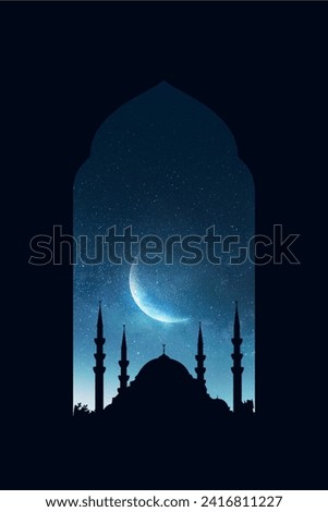Mosque sunset islamic frame, vertical image, social media story, Ramadan or islamic concept wallpaper Royalty-Free Stock Photo #2416811227
