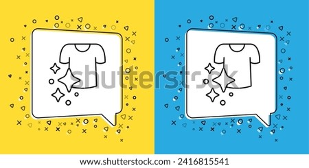 Set line Drying clothes icon isolated on yellow and blue background. Clean shirt. Wash clothes on a rope with clothespins. Clothing care and tidiness.  Vector
