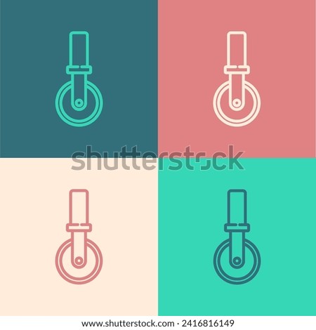 Pop art line Pizza knife icon isolated on color background. Pizza cutter sign. Steel kitchenware equipment.  Vector