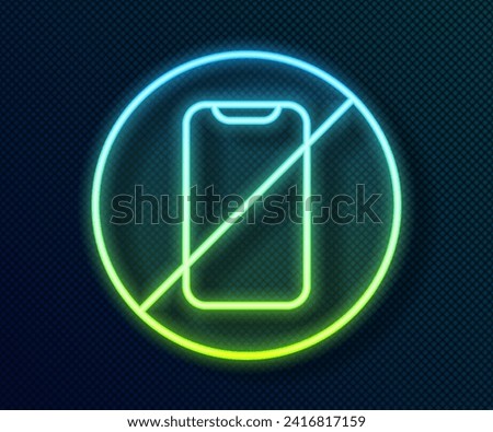 Glowing neon line No cell phone icon isolated on black background. No talking and calling sign. Cell prohibition.  Vector