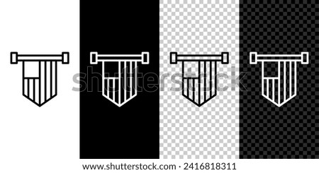 Set line American flag icon isolated on black and white, transparent background. Flag of USA. United States of America.  Vector