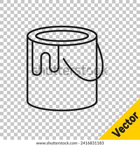 Black line Paint bucket icon isolated on transparent background.  Vector