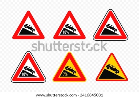 Steep descent road sign vector design Royalty-Free Stock Photo #2416845031