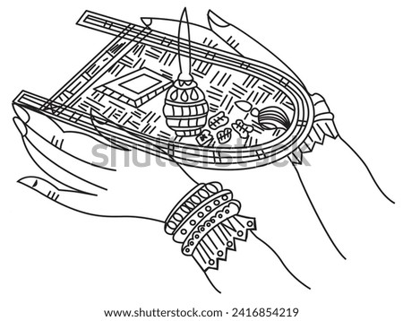 Indian wedding symbol hand, hastmilap function black and white line drawing clip art illustraiton. Indian wedding clip art.