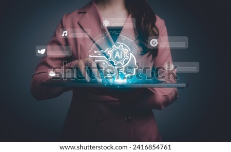 AI learning and business Artificial Intelligence, artificial intelligence by enter command prompt for generates something, Futuristic technology transformation, enhancing global business capabilities. Royalty-Free Stock Photo #2416854761