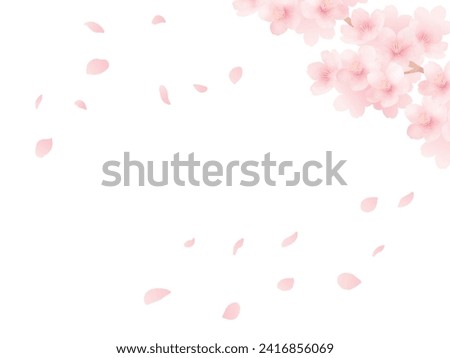 Background of cherry blossoms in full bloom and petals. Watercolor illustration. Royalty-Free Stock Photo #2416856069