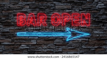 Retro neon sign with the word bar. Vintage electric arrow symbol. Burning a pointer to a black wall in a club, bar or cafe. Design element for your ad, signs, posters, banners. Vector illustration.