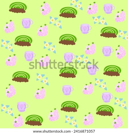 Unique vector easter seamless pattern with cute clipart: bunny, egg, flower, plant, rainbow, balloon, reindeer, cat etc cartoon Easter repeating tiles with spring clip art for fabric, wrapping paper, 