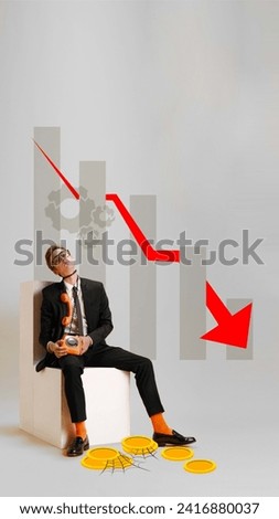 Bankruptcy. Businessman sitting with phone in despair. Stress of financial downturns. Effective corporate responses to economic problems. Conceptual design. Concept of economy, crisis, business