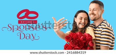 Banner for National Spouses Day with happy engaged couple Royalty-Free Stock Photo #2416884319