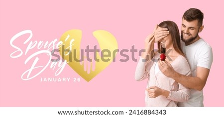Banner for National Spouses Day with young man proposing to his beloved Royalty-Free Stock Photo #2416884343