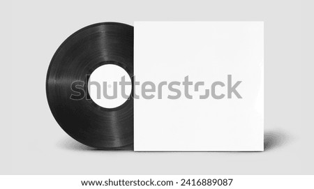 White vinyl album cover sleeve mockup, isolated, clipping path. Gramophone music plate clear surface mock up. Paper sound shellac disc label template. Vintage old grunge cardboard vinyl disk packaging Royalty-Free Stock Photo #2416889087