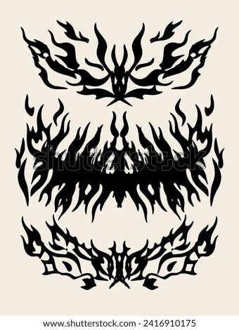 Vector illustration of tribal tattoos for body decoration, chest and back tattoo. Neo-tribal Cybersigilism style figures.
 Royalty-Free Stock Photo #2416910175