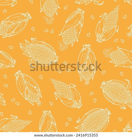 Outline Corn Cobs Seamless Pattern. Maize. Vector Vegetable Background. Royalty-Free Stock Photo #2416915355