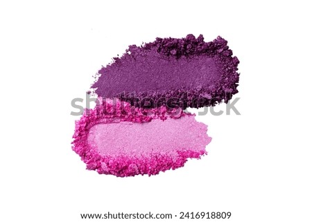 Composition of  eye shadow cosmetics swatches isolated on white background. Eyeshadow smudged texture. Creative cosmetics samples.