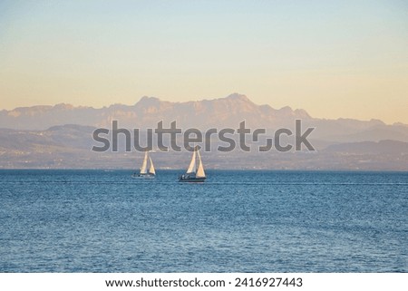 Sunset View of Lake Constance and Swiss Alps from Friedrichshafen