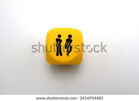 People need to pee dice symbolic icon communication where is the toilet or bathroom sign language silhouette