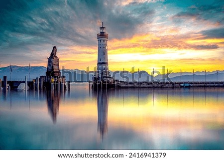 Harbour of Lindau, Lake of Constance, Bavaria, Germany  Royalty-Free Stock Photo #2416941379