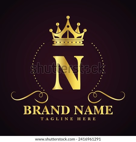Luxury brand letter N logo with crown.