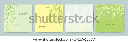 Spring green abstract nature backgrounds. Elegant floral pattern with elements of wild flowers and herbs. Vector template for card, banner, invitation, social media post, poster, advertisement