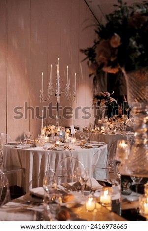 Beautiful table set for some festive event, party or wedding stock photo
