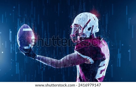 American football player banner for ads. Photo for a sports magazine or website. Picture for betting advertisement.