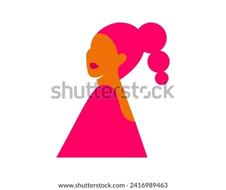 Portrait of beautiful african american woman in the red dress. Silhouette of black Female person with brown skin and red hair. Strong and brave girl for International Women's day. Vector illustration