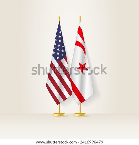 United States and Northern Cyprus national flag on a light background. Vector illustration.